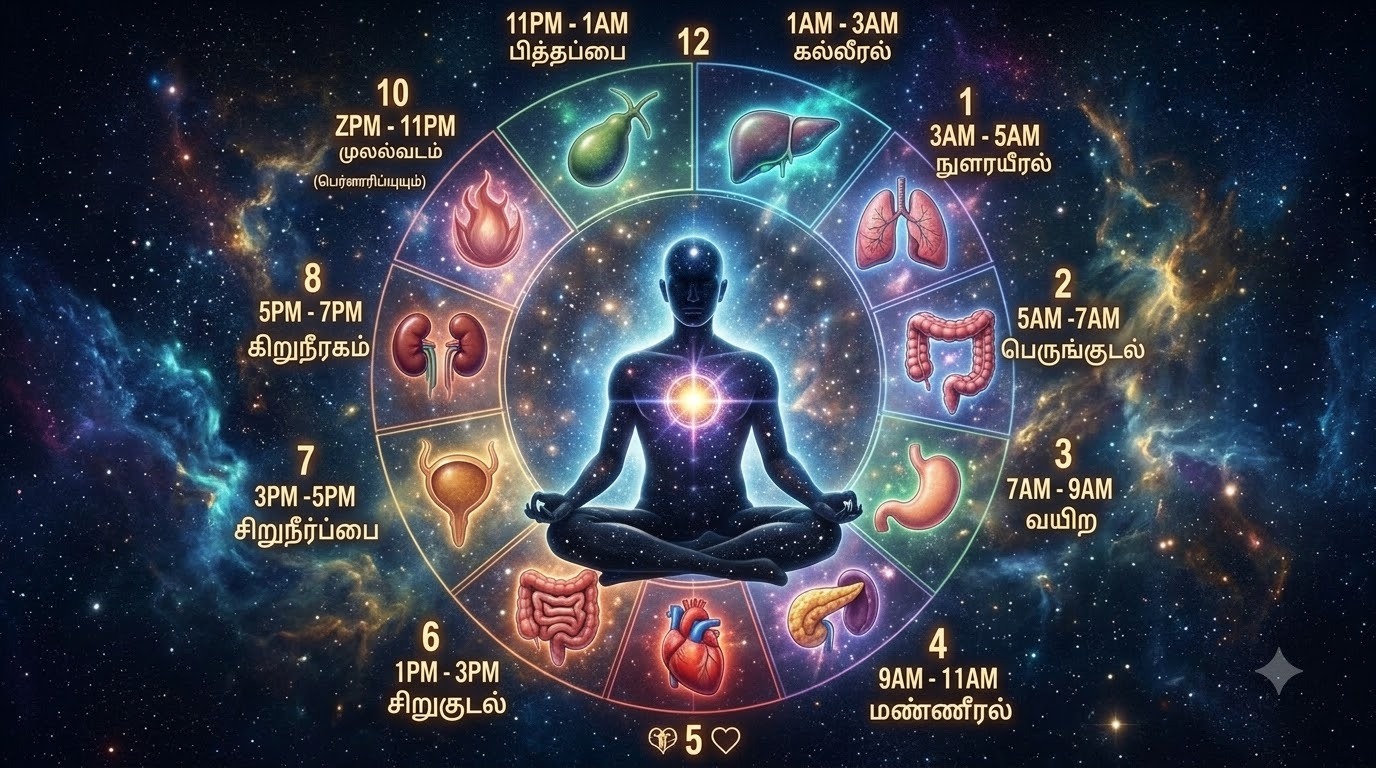 Tamil body clock — organ activity through the day